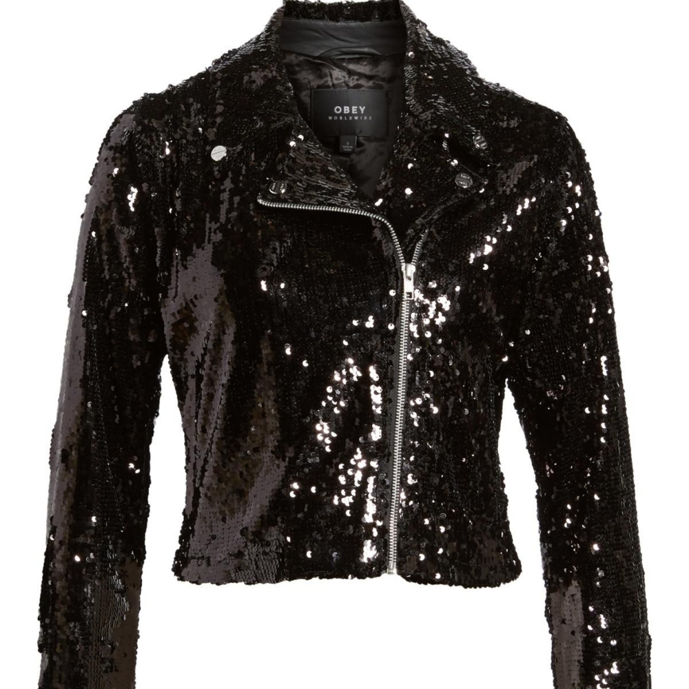 OBEY Bigby Black Sequin Moto Jacket (NWT)